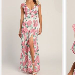 Lulus Sensational Spring White Floral Print Ruffled Maxi Dress